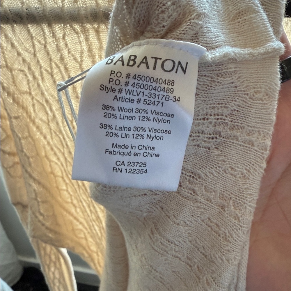 154. Babaton Linen Wool Elegant Cream V-Neck Cable knit Sweater - Picture 6 of 6